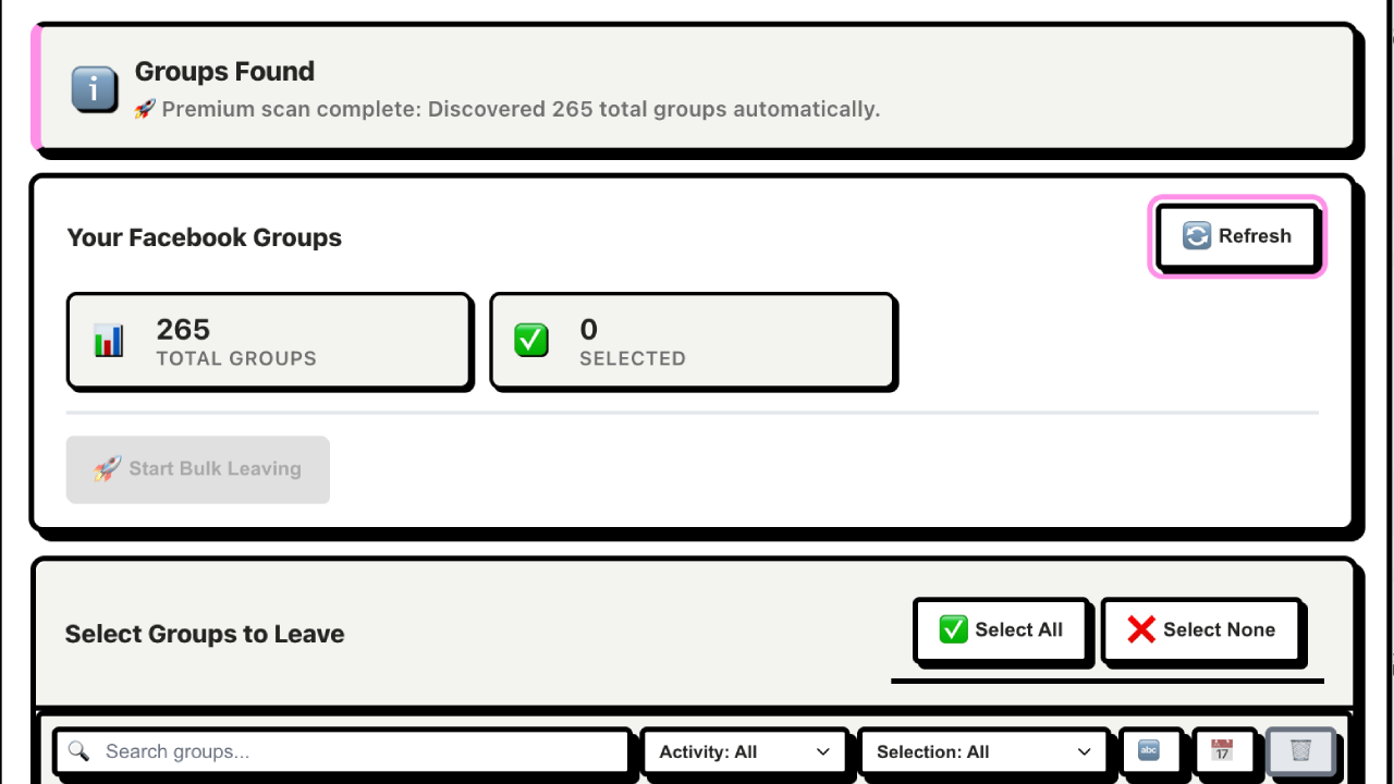 Floating session panel on Facebook showing live progress.
